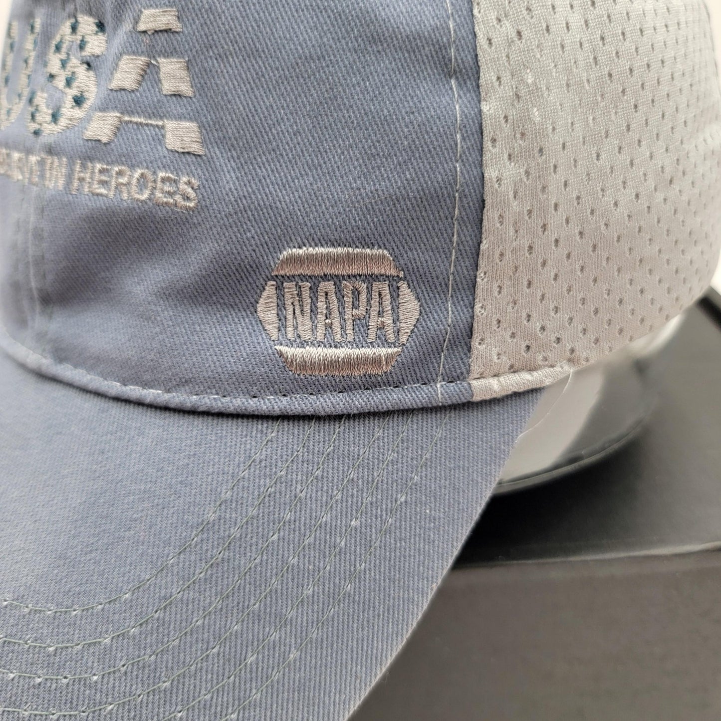 NAPA USA Hat Cap Strap Back Blue Gray Mesh Embroidered Trucker Patriotic Mens2