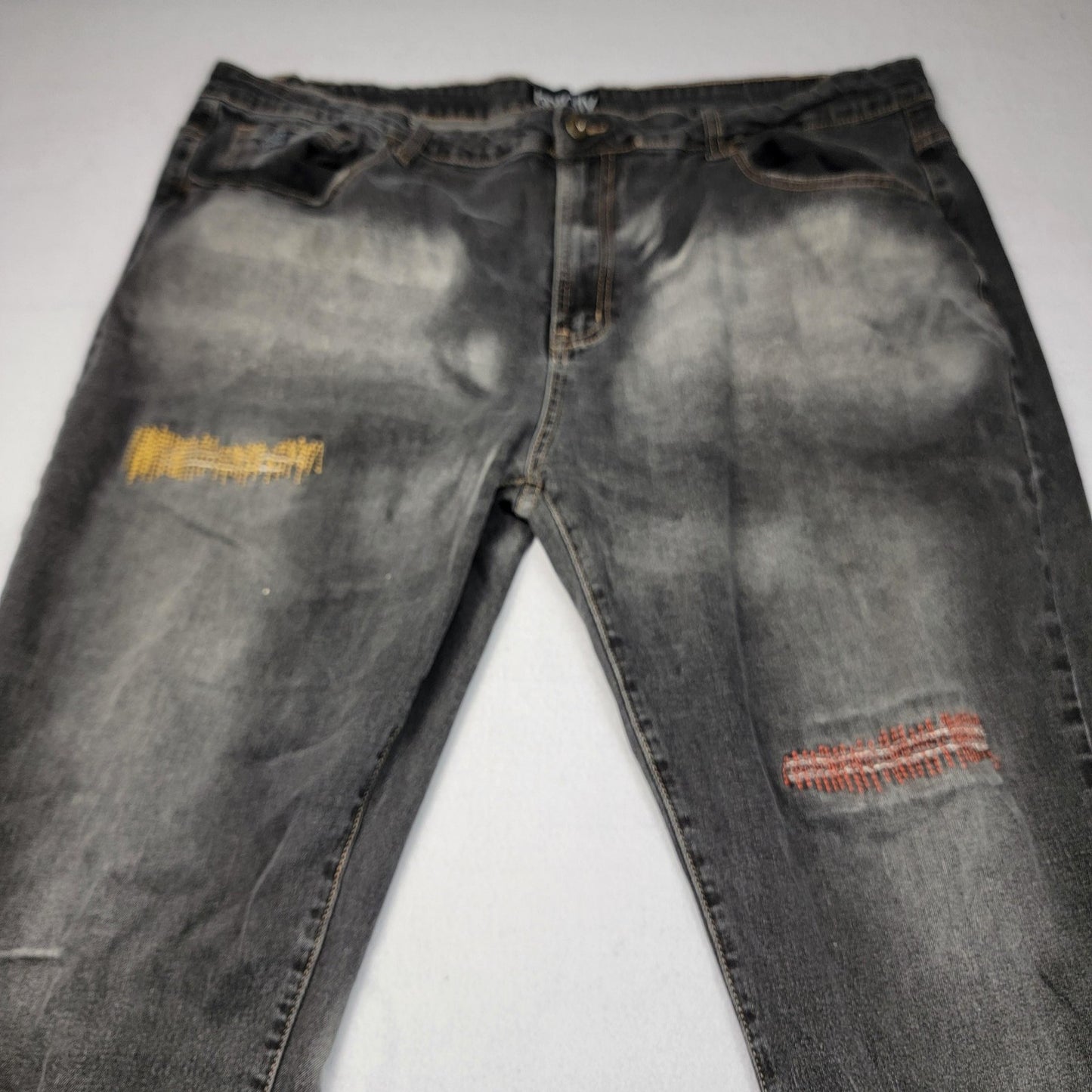 Born Fly Jeans Men 44 Black Gray Distressed Repair Patch Stretch Streetwear 12042