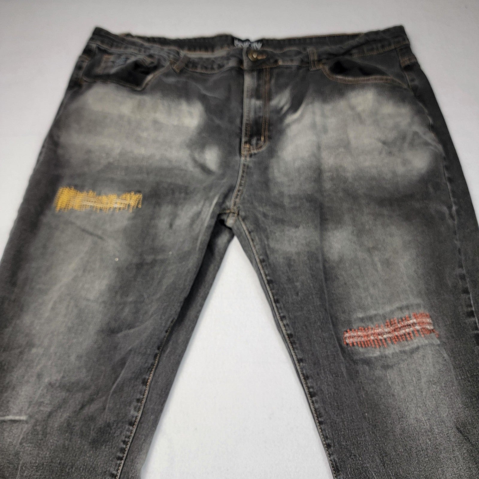 Born Fly Jeans Men 44 Black Gray Distressed Repair Patch Stretch Streetwear 12042