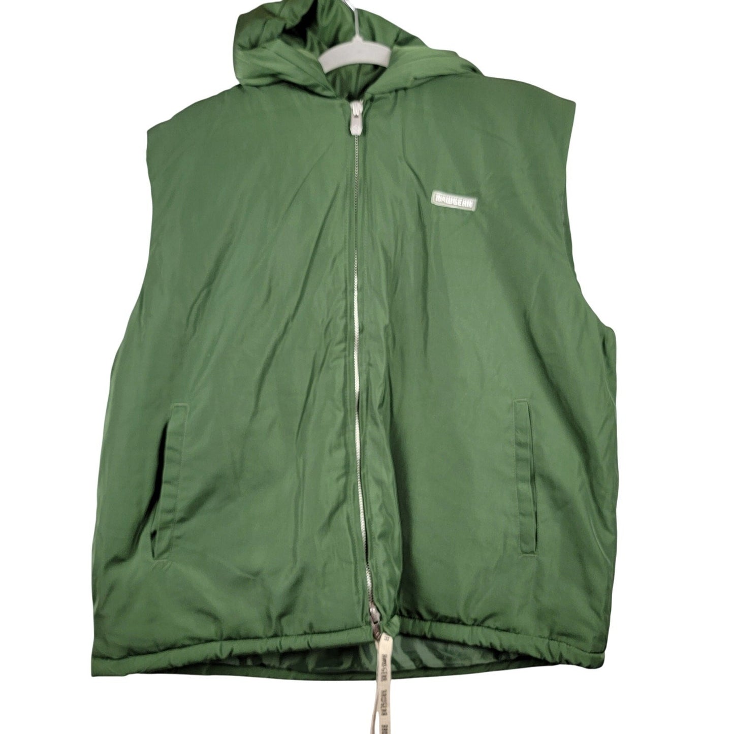 RAWGEAR Men’s XL Puffer Vest Green Hooded Zip Up Streetwear Sleeveless Jacket0