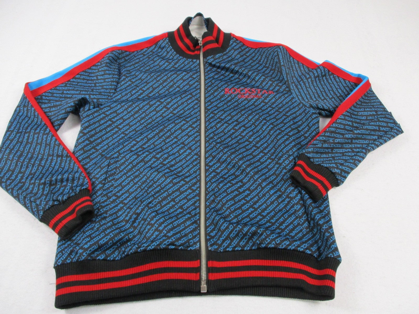 Rockstar Original Tracksuit Set Mens Large Black Blue Logo Track Sweatsuit Zip0