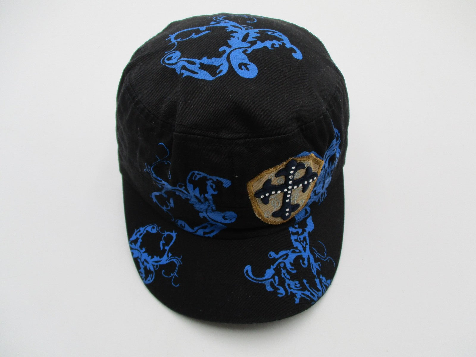 Cross Shield Hat Cap Army Strap Back Mens One Size Black Blue Graphic Studs Y2K6