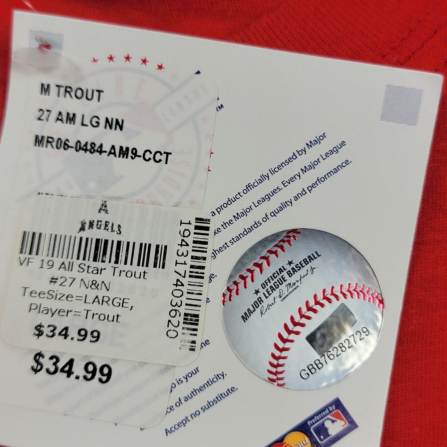 Los Angeles Angels Shirt Mens Large Red MLB Baseball Trout 2019 ASG Majestic 9955