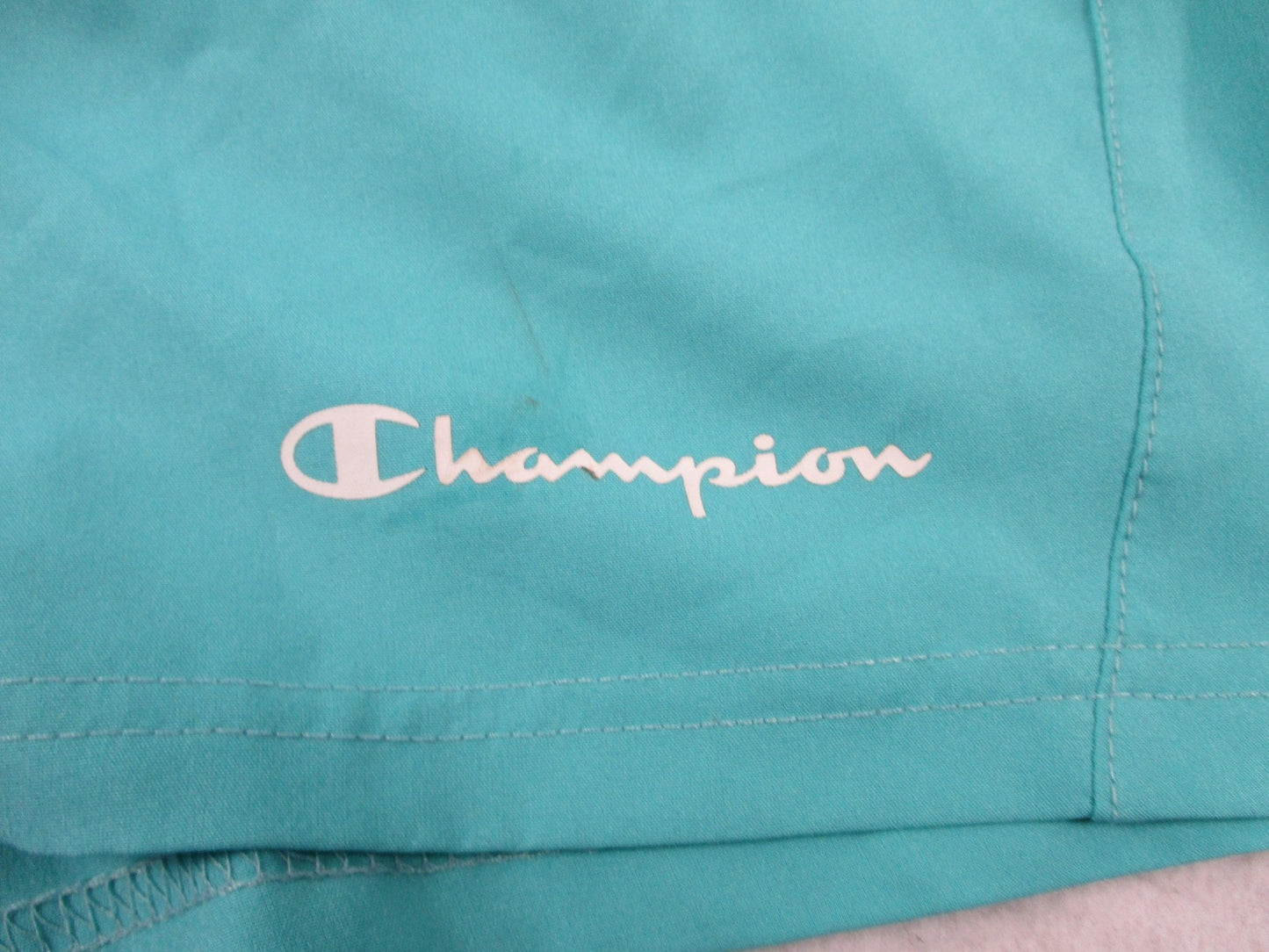Champion Swim Shorts Kids 14-16 Teal Blue Elastic Waist Drawstring Logo 16782