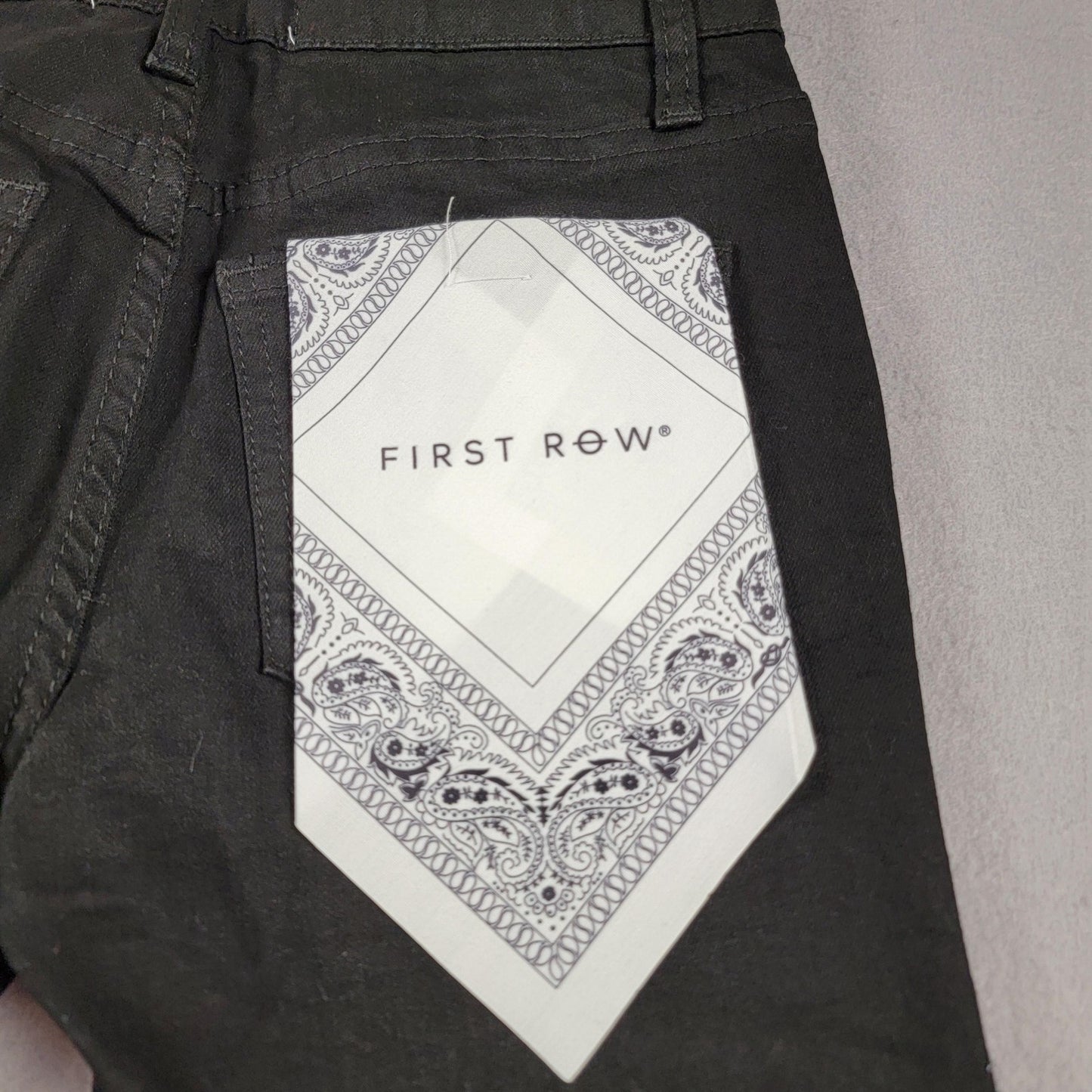 First Row Racing Pants Youth Med Black Stone Denim Patches Fast Crew Winner 9205