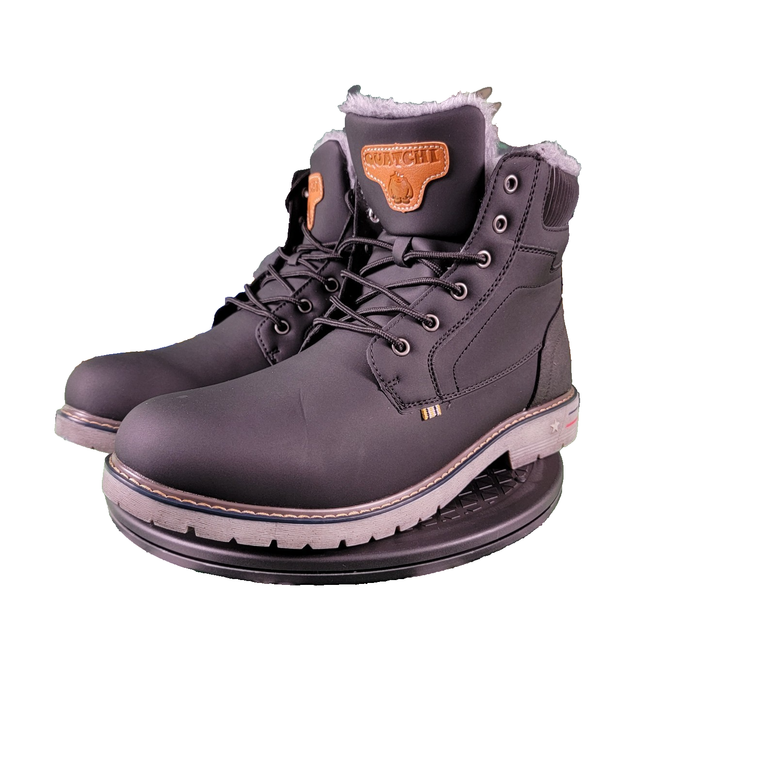 Quatchi Men’s Winter Boots Black Fur Lined Size 14 EU 48 Waterproof Lug Sole0