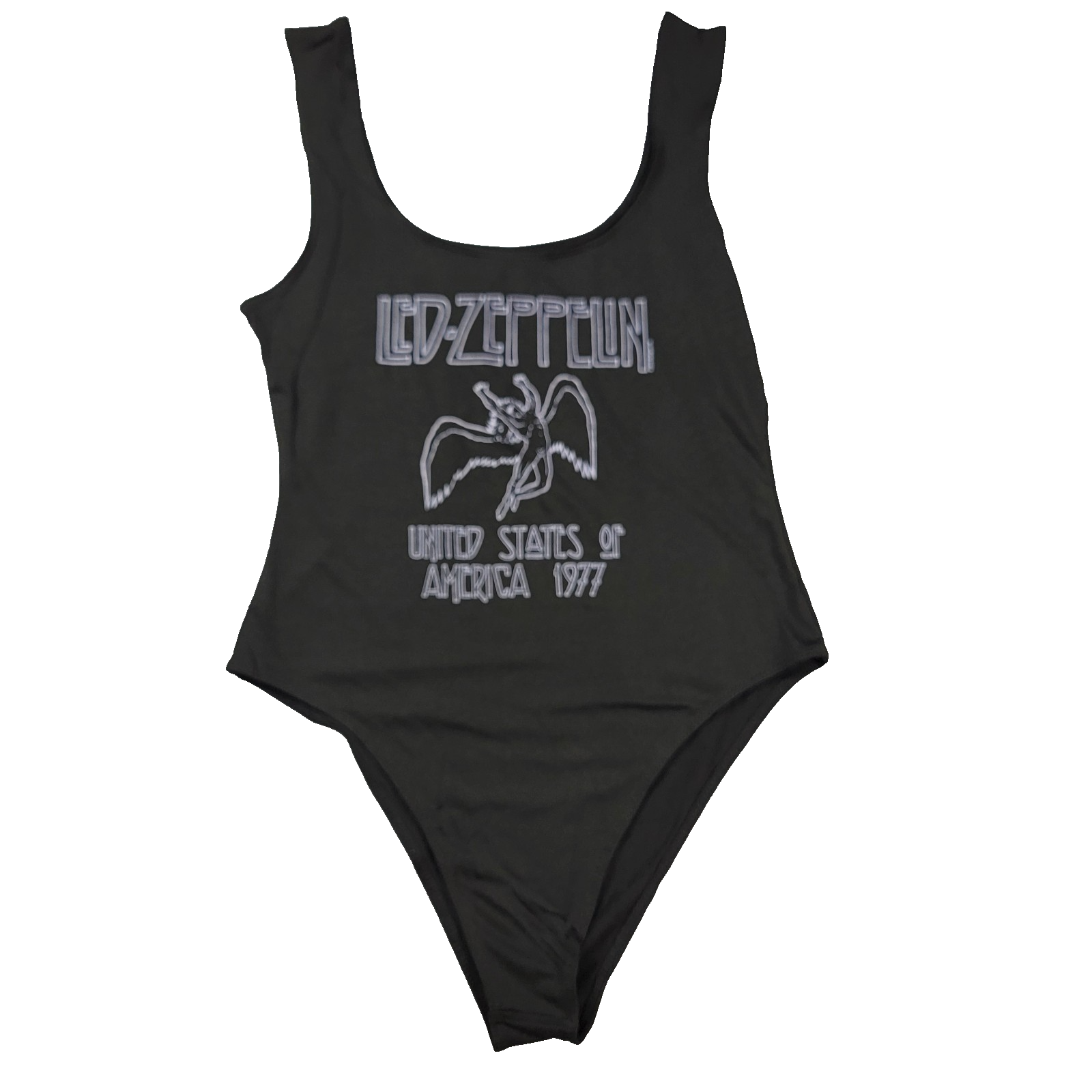 New Led Zeppelin 1977 USA Tour Black Bodysuit Women’s Size M Licensed Band Tee0