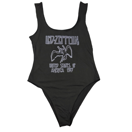 New Led Zeppelin 1977 USA Tour Black Bodysuit Women’s Size M Licensed Band Tee0
