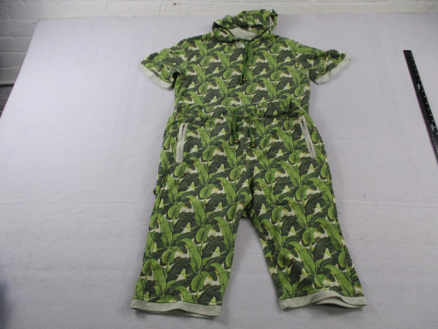 KASH Sweatsuit Set Mens Large Green Tropical Leaf Hoodie Shorts 2 Piece USA 16740