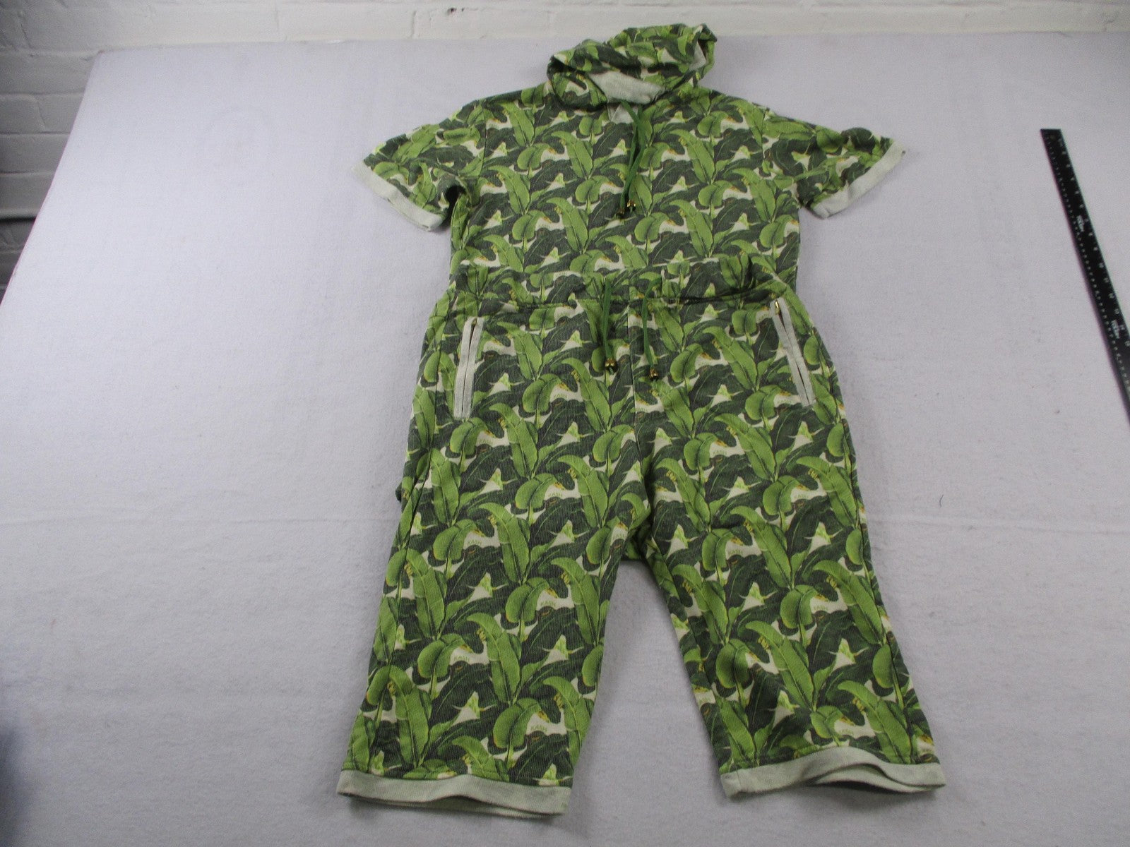 KASH Sweatsuit Set Mens Large Green Tropical Leaf Hoodie Shorts 2 Piece USA 16740