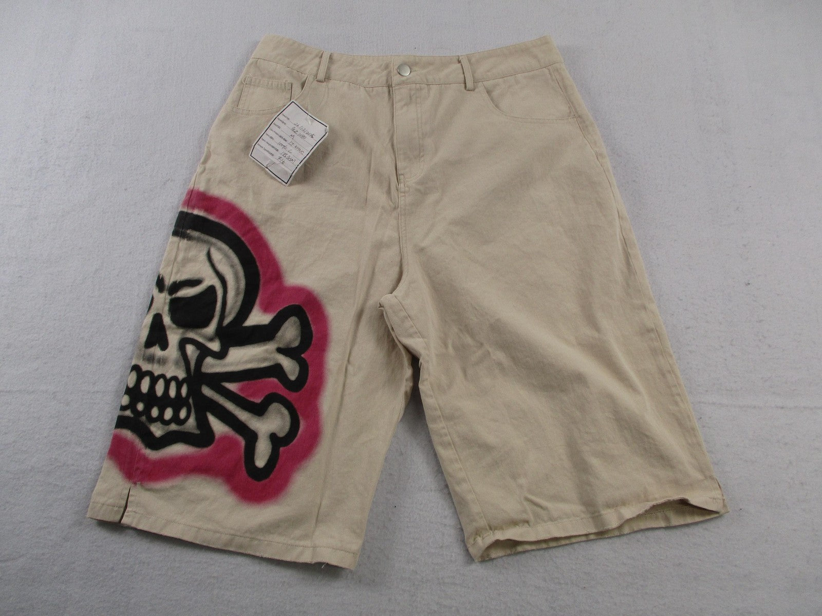 Hard Goods Sample Shorts Men Medium Beige Skull Crossbones Graffiti Chino Canvas0