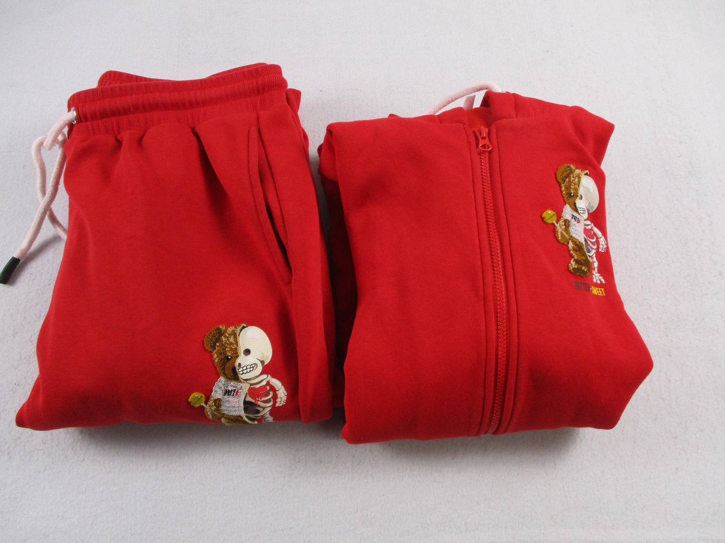 Loop Tracksuit Mens 2XL Red Bitter Sweet Bear Graphic Fleece Hoodie Joggers 169422