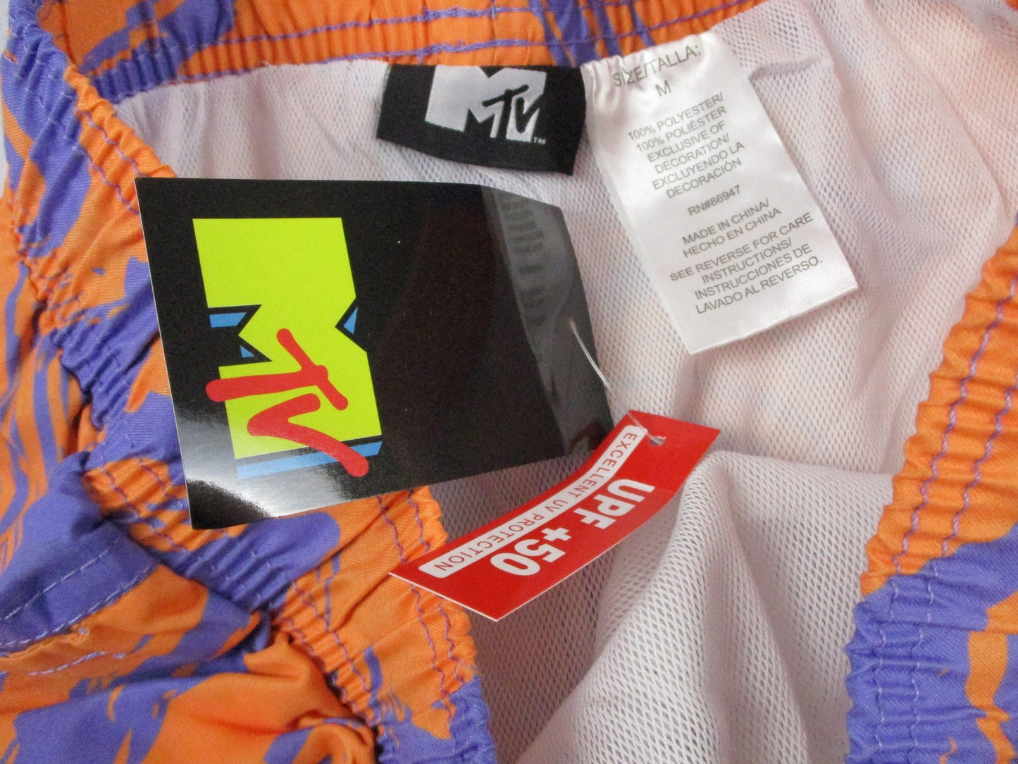 MTV Swim Shorts Mens Size M Orange Purple Tie Dye UPF 50+ Music Television 12304