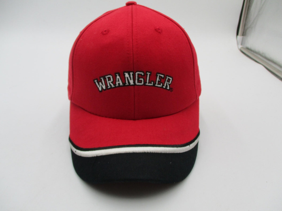 Wrangler Hat Cap Strap Back Mens One Size Red Black Twill Embroidered Logo0