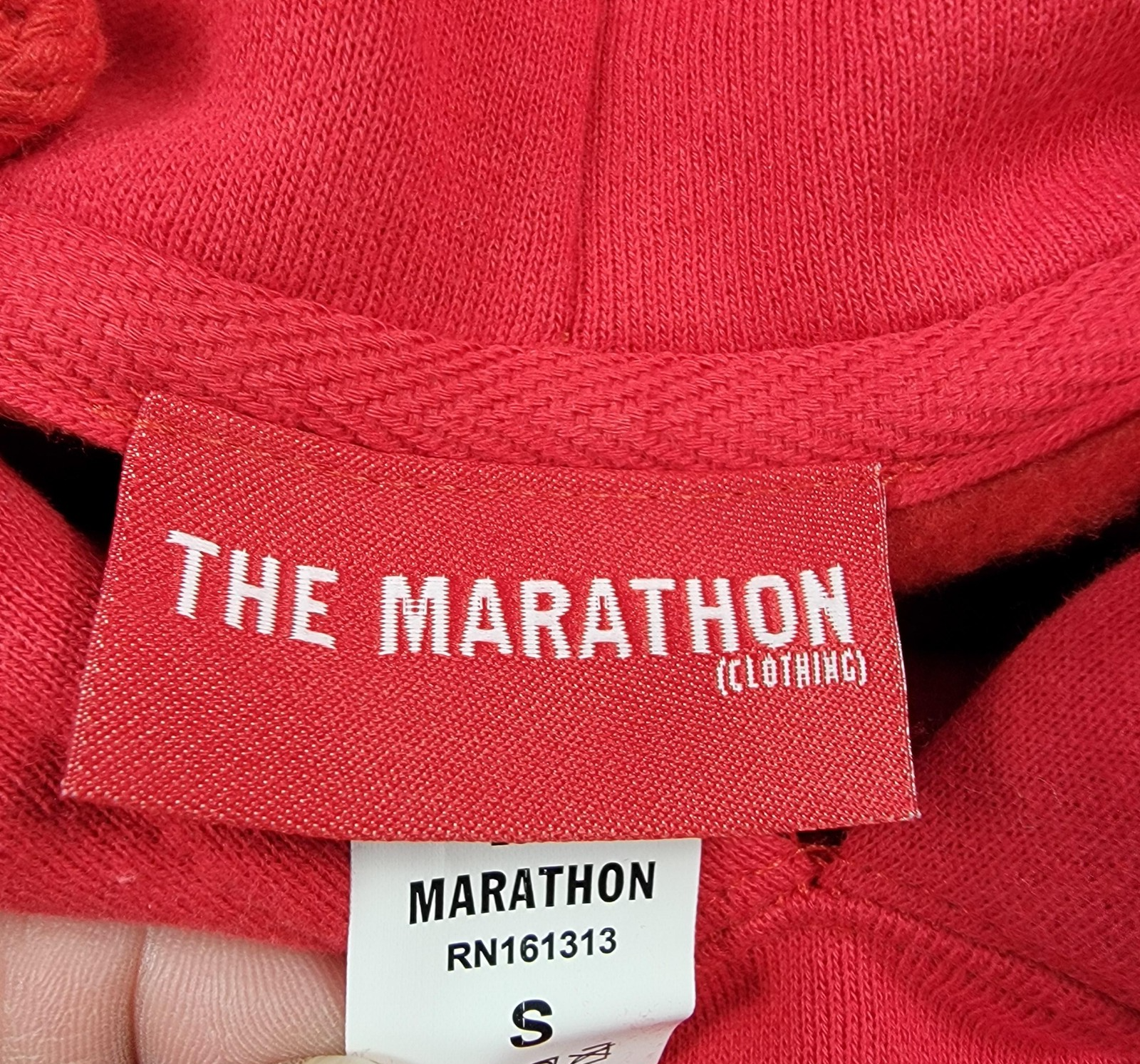 The Marathon Clothing Hoodie Mens Small Red Pullover Kangaroo Pocket TMC Logo5