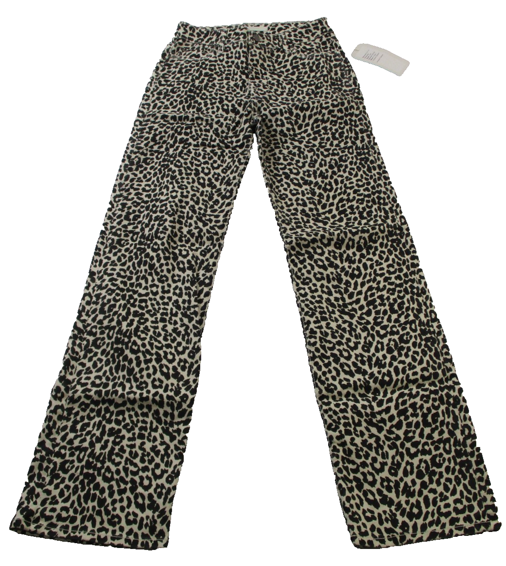 Fidelity Cali Jeans Womens 26 White Pearl Leopard Sateen Mid Rise Straight 14380
