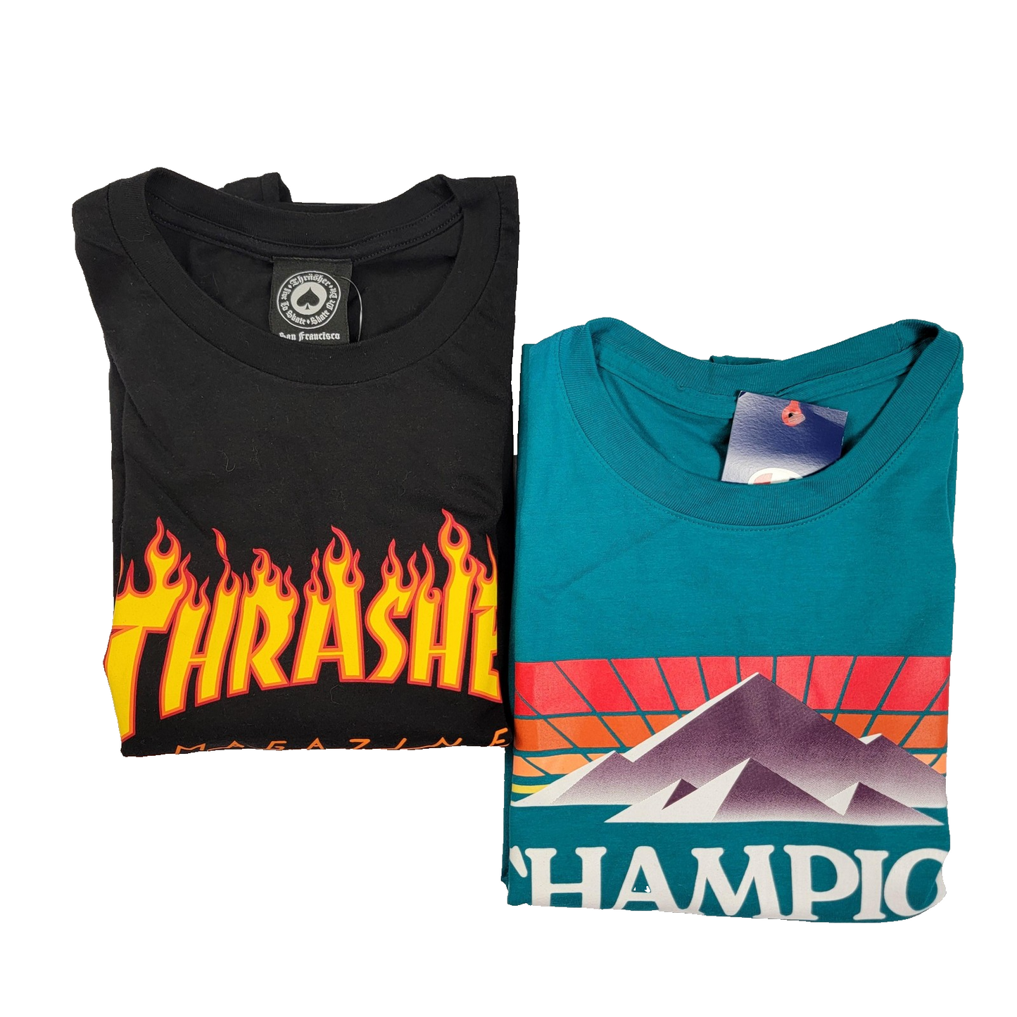 2 Pack Black Thrasher & Blue Champion Shirt Mens Small Skateboard Tee