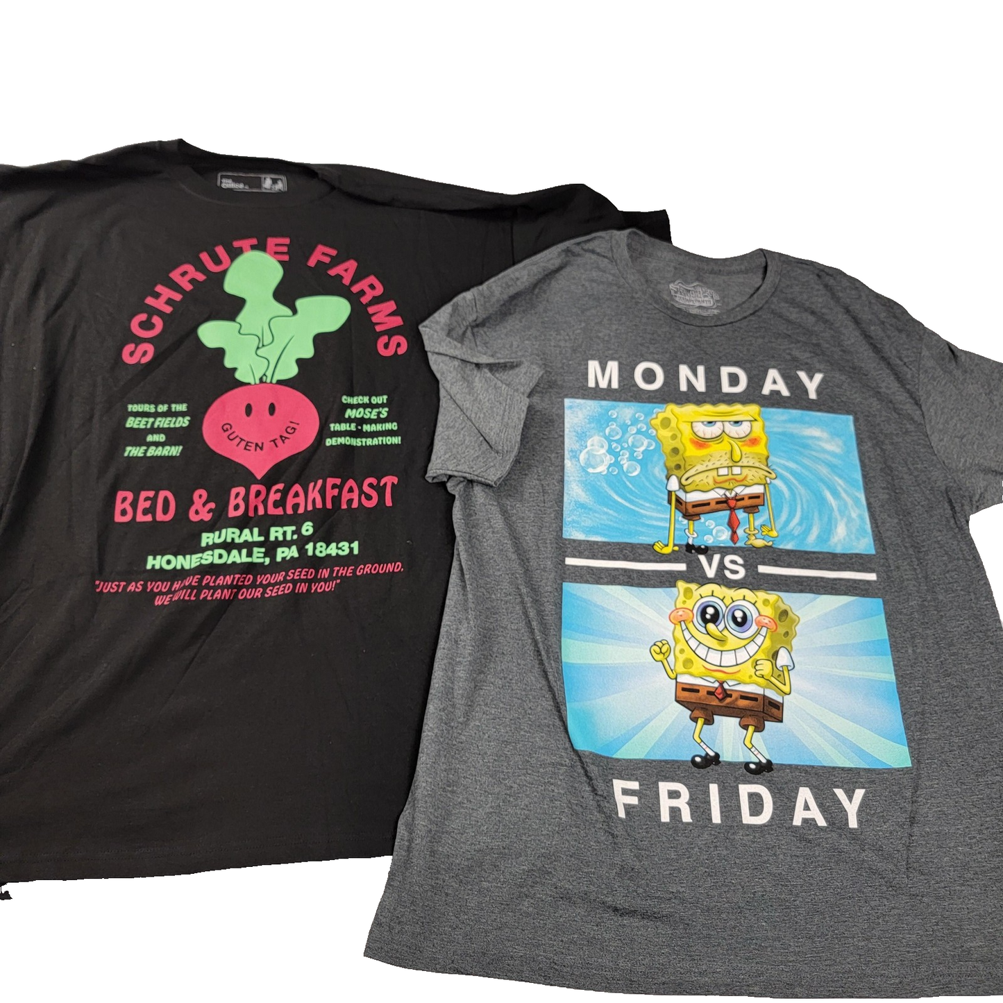 The Office Schrute Farms & SpongeBob Shirts Mens XL Lot of 2 Black Gray
