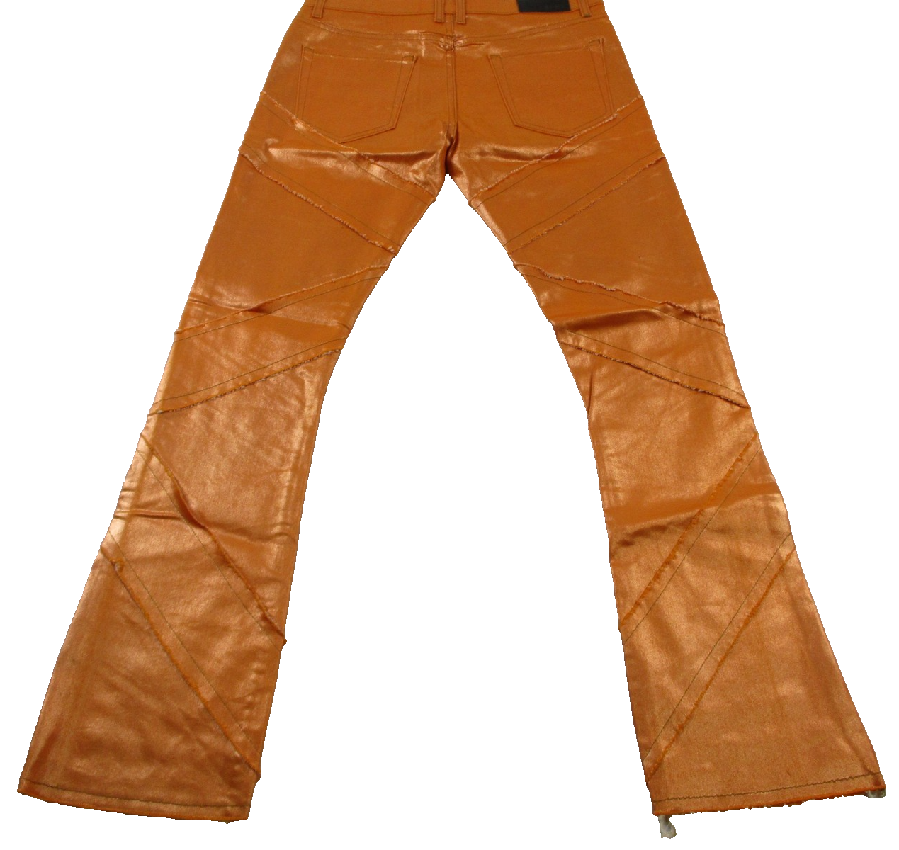 Golden Jeans Mens 34 Orange Metallic Flare Distressed Stretch Denim USA 14371