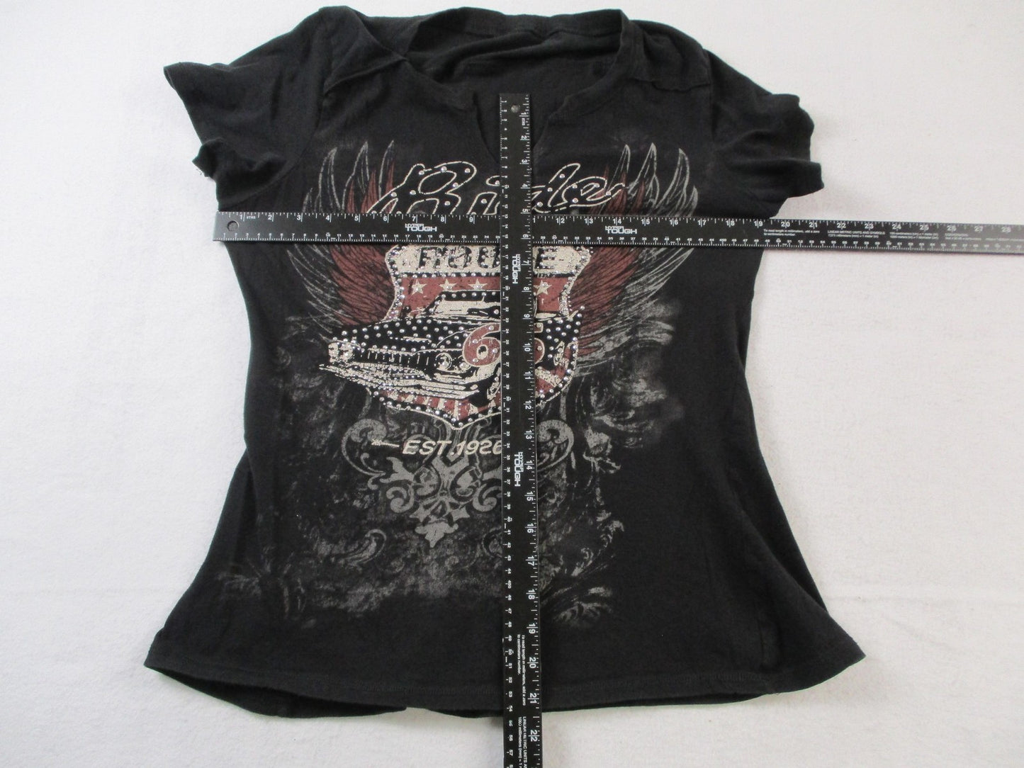 Shirt Womens Small Black Route 66 Rhinestone Graphic V Neck Short Sleeve Tee5