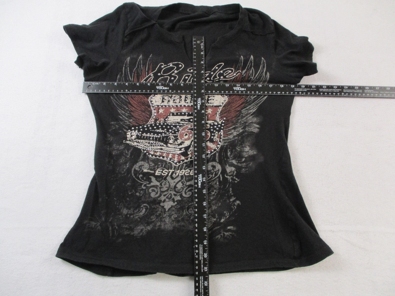 Shirt Womens Small Black Route 66 Rhinestone Graphic V Neck Short Sleeve Tee5