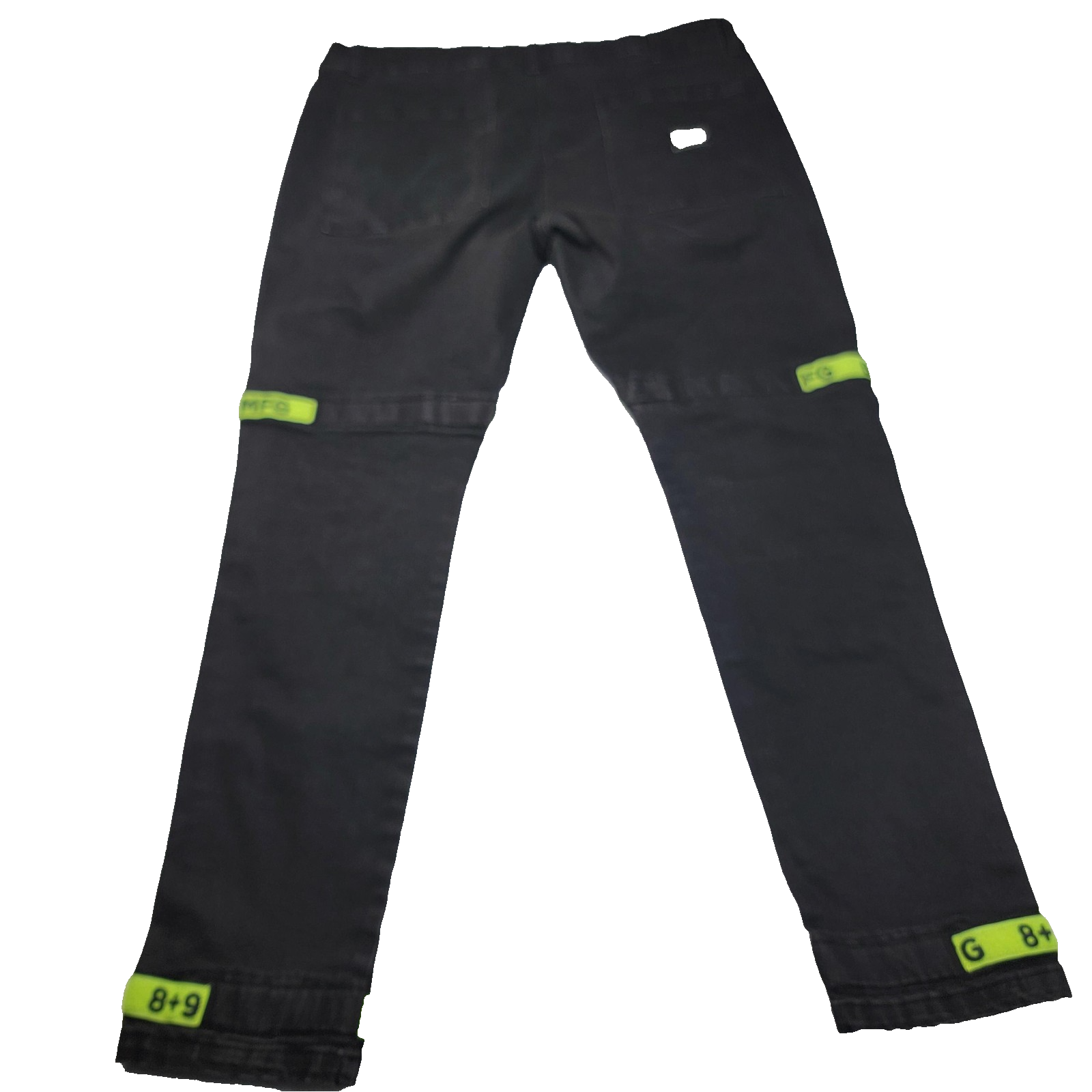 8&9 MFG Cargo Pants Men 40 Black Vintage Wash Neon HiVis Tape Utility