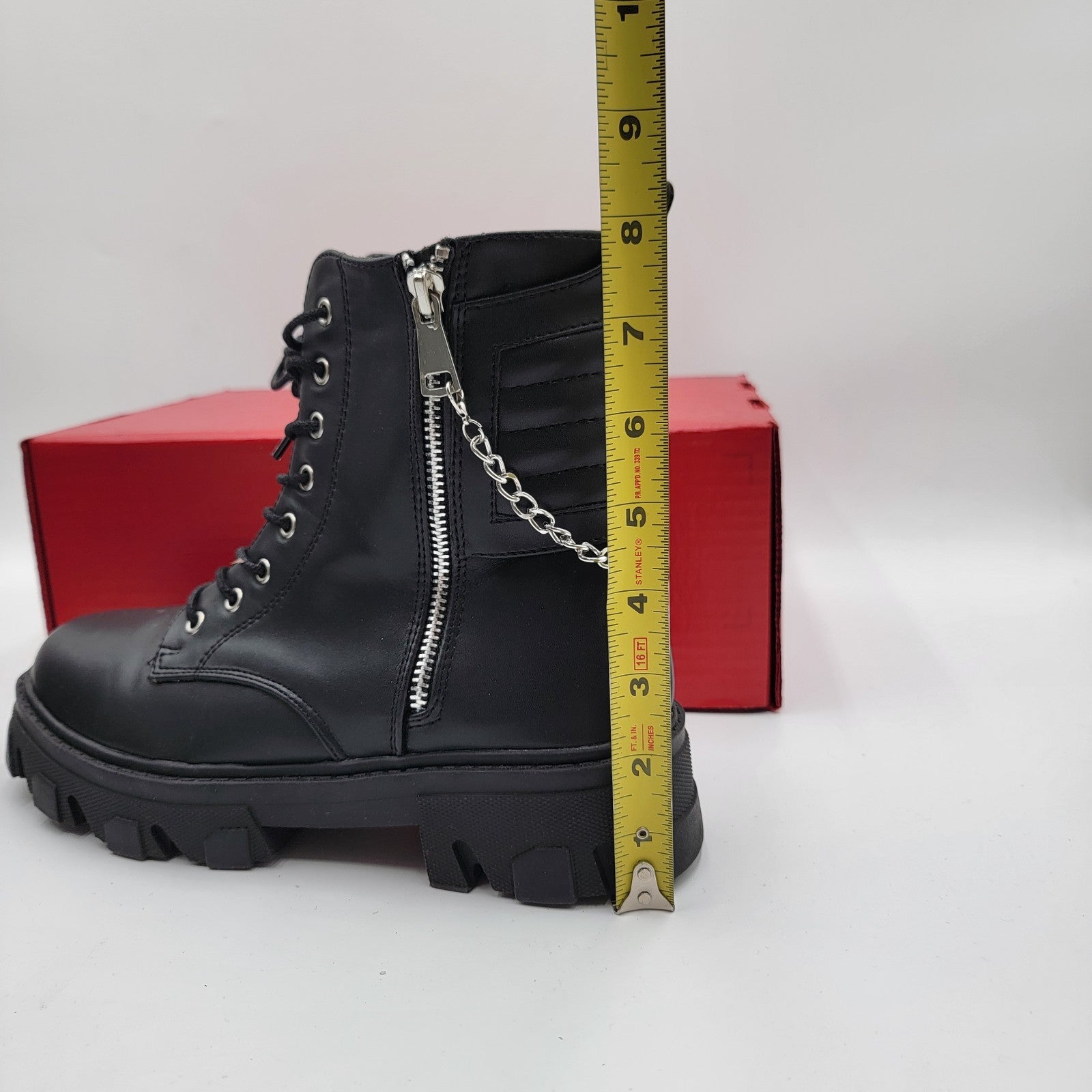 Fashion Nova Combat Boots Women 8.5 Black Lace Up Zip Chain Chunky Lug Sole