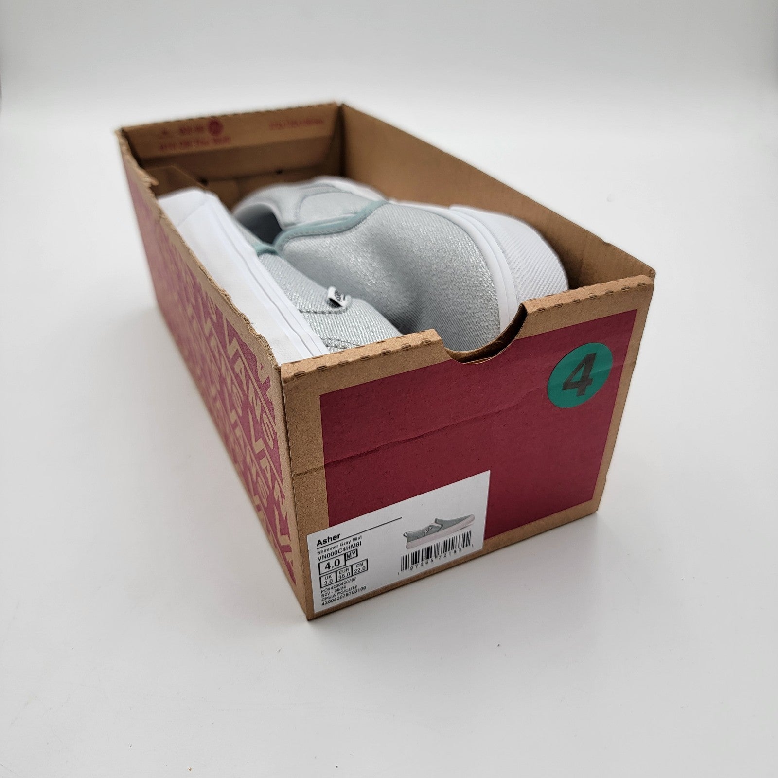 NEW Vans Asher Glimmer Gray Mist Slip-on Girl's Youth Size 4 VN000C4HM8I NIB8