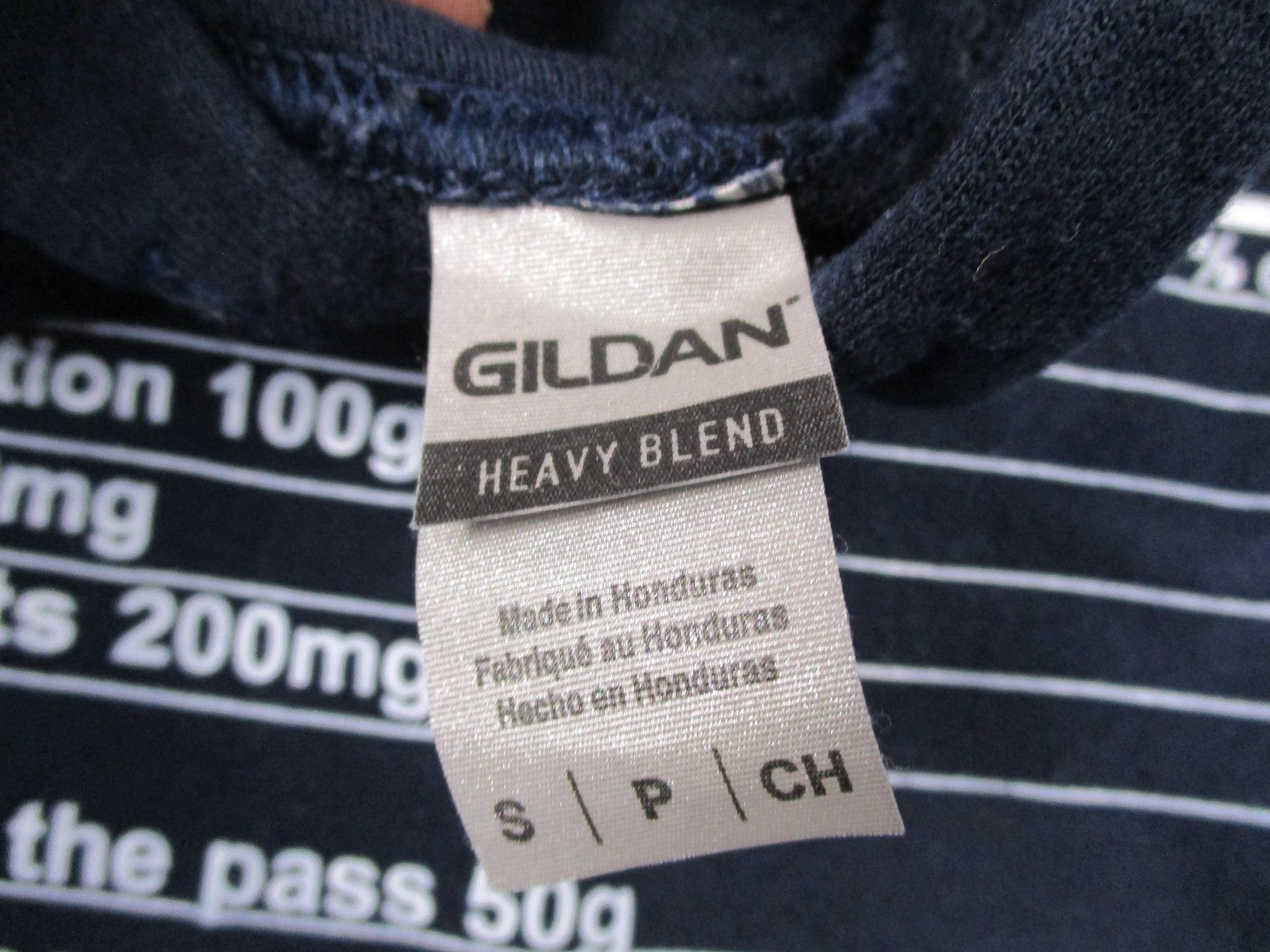 Gildan Heavy Blend Hoodie Men's Small Navy Hustle Nutrition Facts Graphic