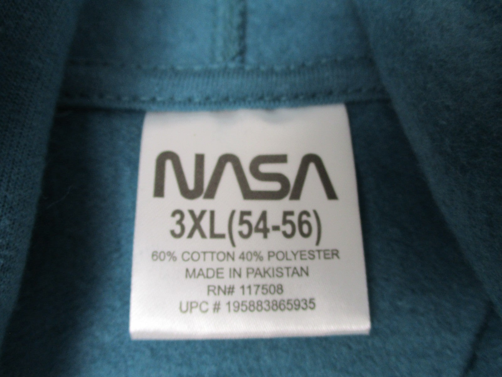 NASA Hoodie Mens 3XL Blue Rainbow Globe Logo Graphic Pullover Fleece Space 13323