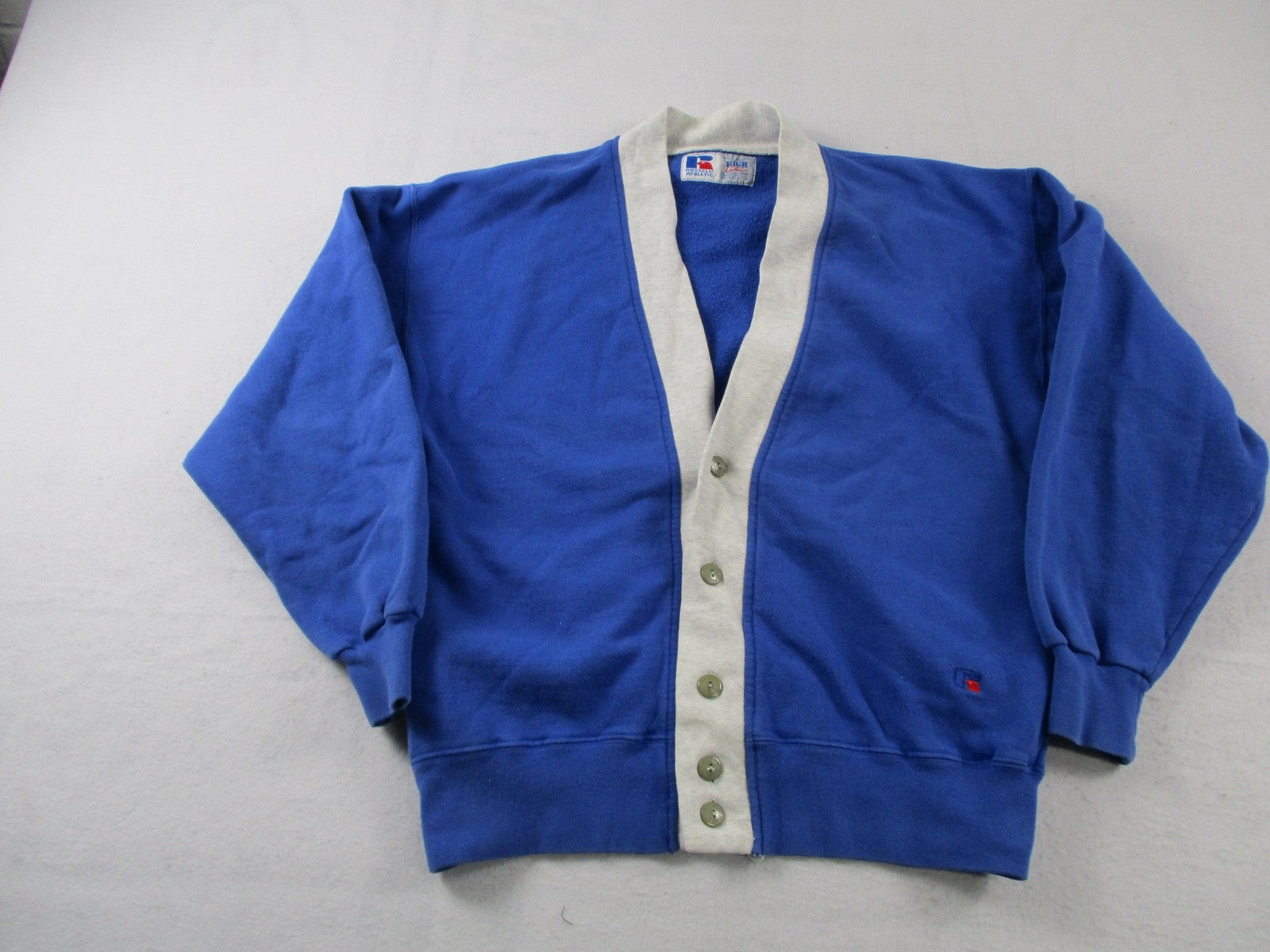 Vintage Russell Athletic Sweatshirt Mens Large Blue Button Cardigan USA Fleece0