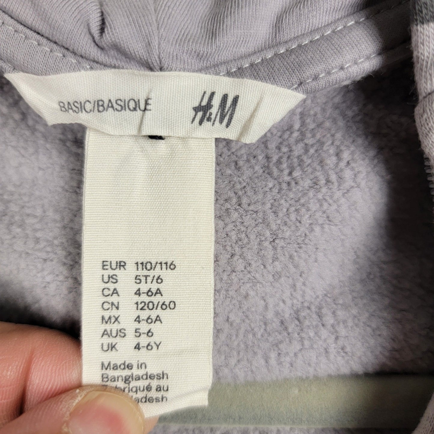 H&M Girls White & Gray Full Zip Cotton Blend Hoodie  5T/6