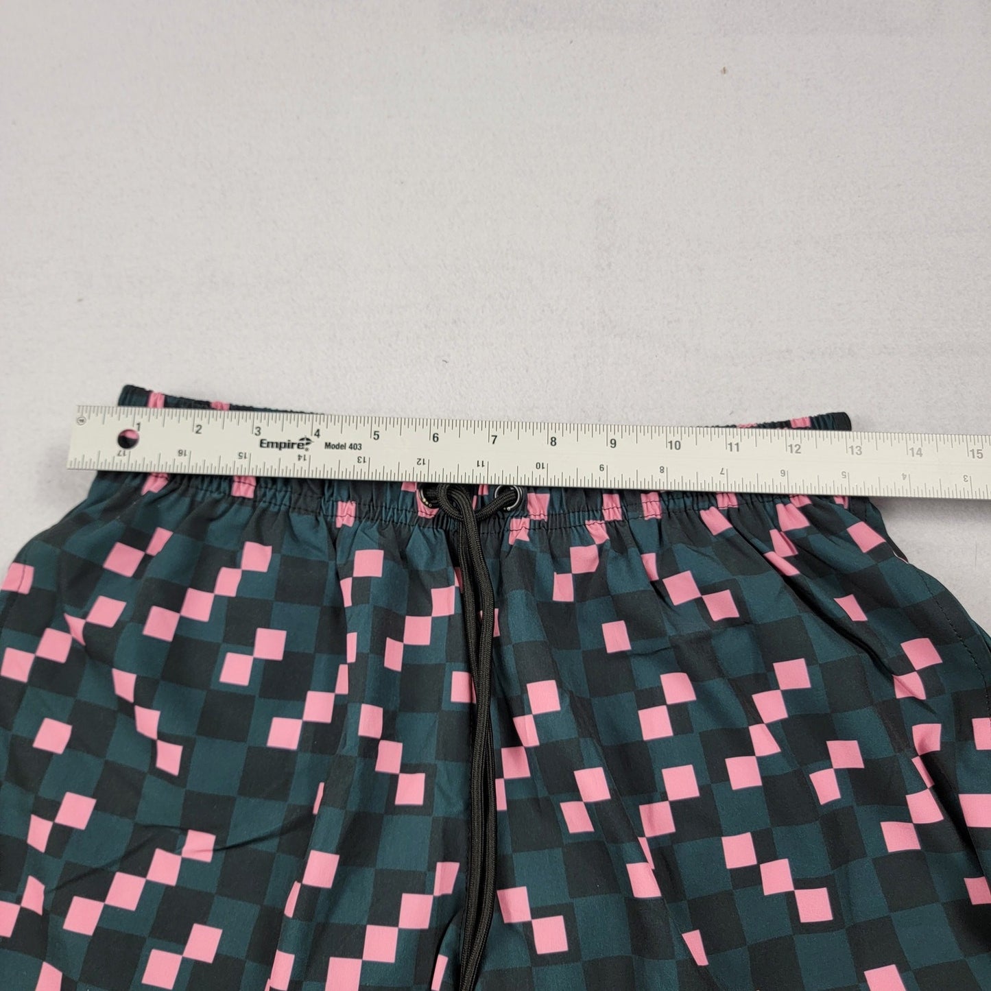 Strangers Only 225 Pixel Checkerboard Swim Trunks XS Pink Teal Board Shorts NWT4