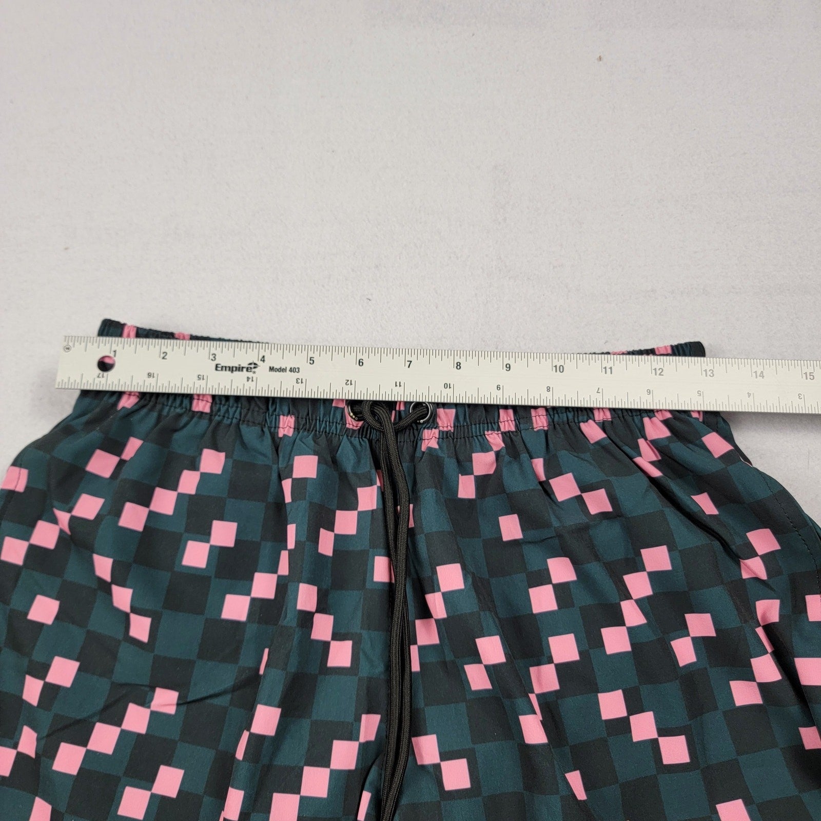 Strangers Only 225 Pixel Checkerboard Swim Trunks XS Pink Teal Board Shorts NWT4