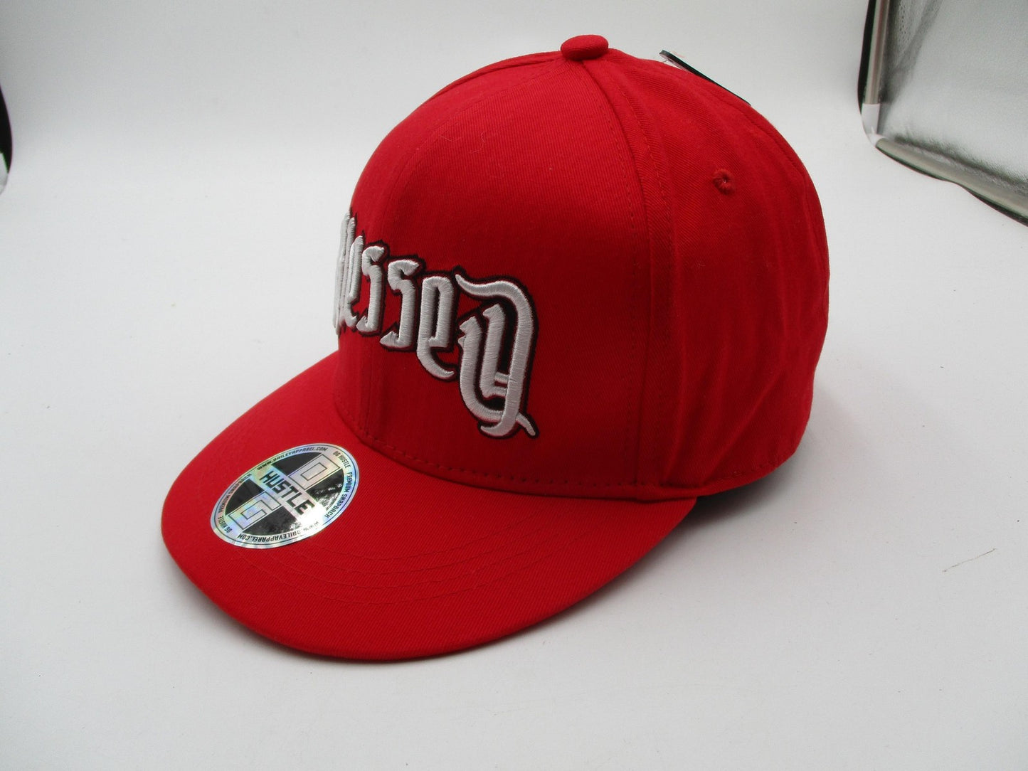 Hustle Blessed Hat Cap Snap Back Mens One Size Red Gothic Script Embroidered5
