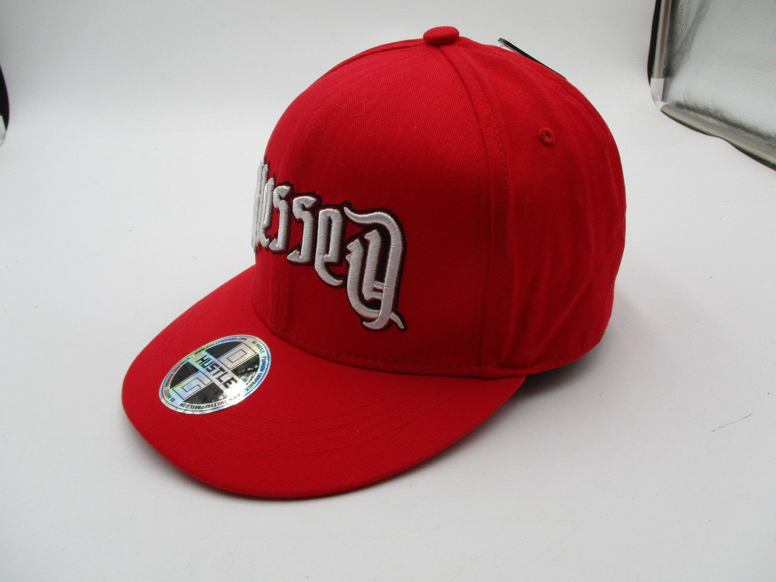 Hustle Blessed Hat Cap Snap Back Mens One Size Red Gothic Script Embroidered5