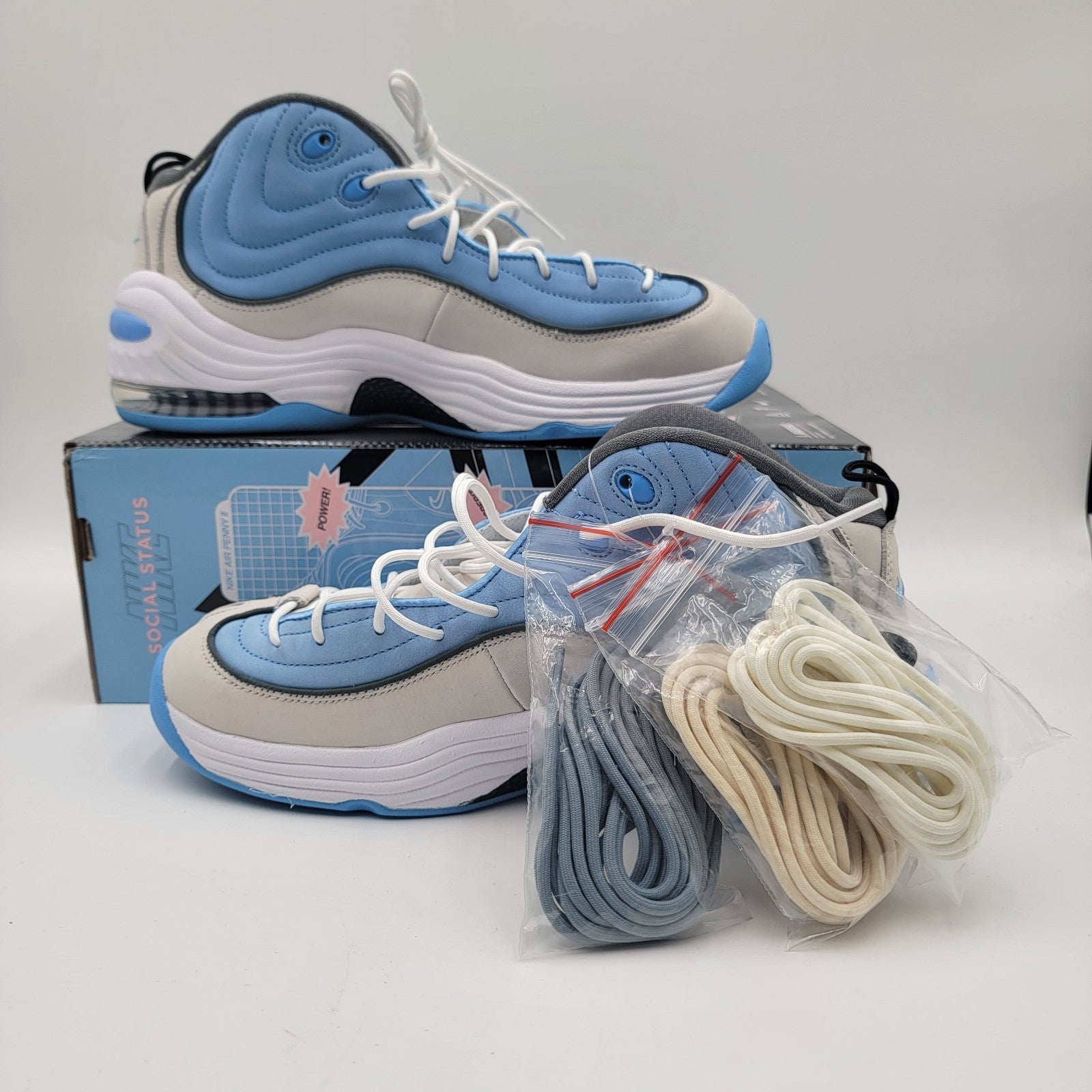 Nike x Social Status Air Penny 2 Men's Sz 10 Shoes White-Cobalt-Grey DM9132-1001