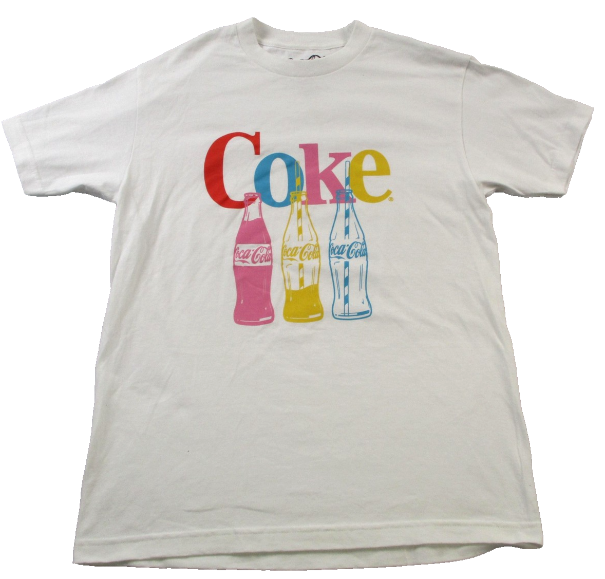 CocaCola Coke Shirt Mens Medium White Bottle Graphic Soda Pop Logo Tee 15070