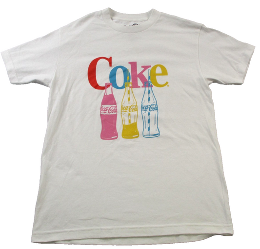 CocaCola Coke Shirt Mens Medium White Bottle Graphic Soda Pop Logo Tee 15070