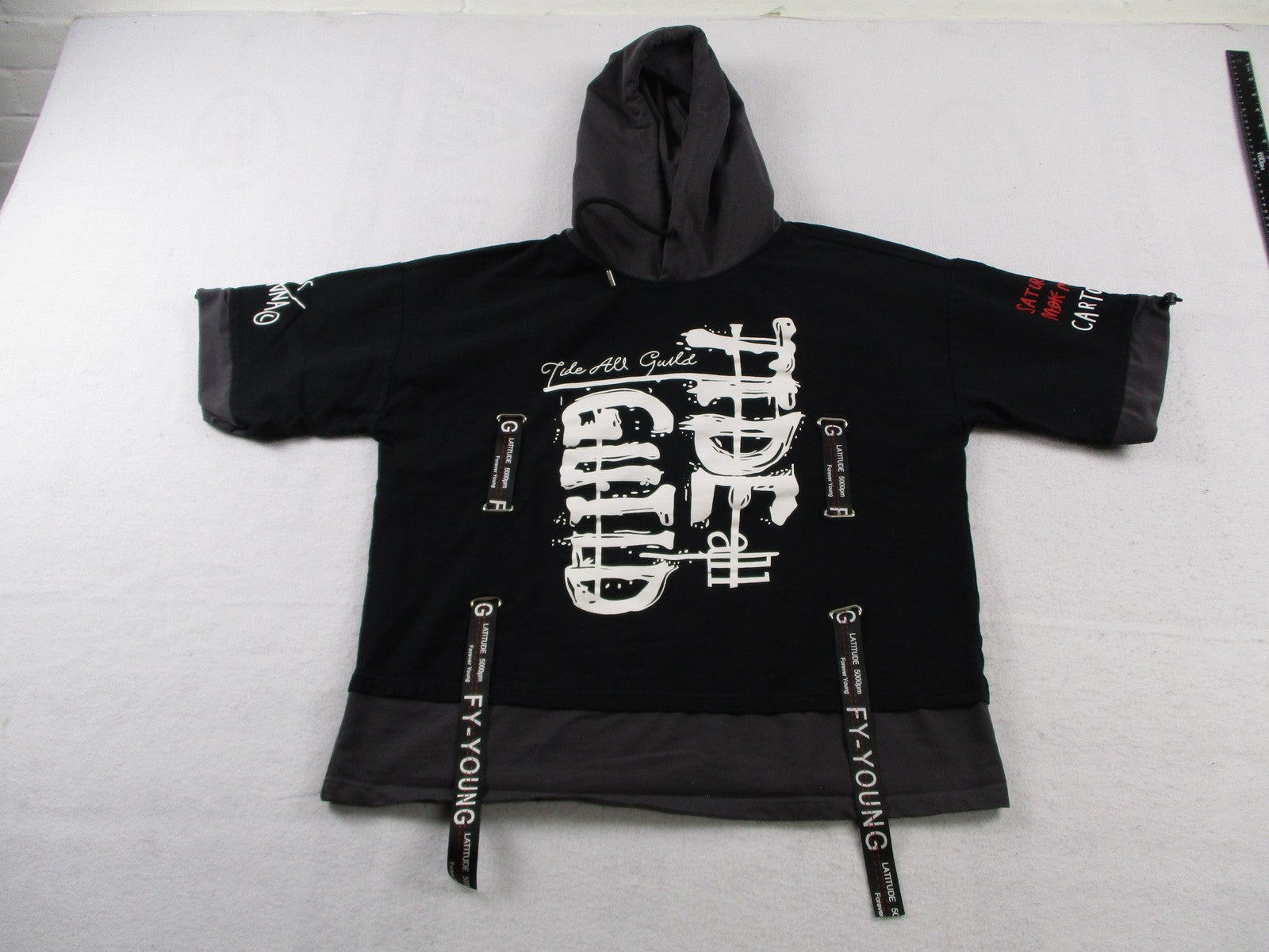 XYXIONGMAO Shirt Mens Large Black Hooded Tide All Guild Graphic Streetwear Tee0