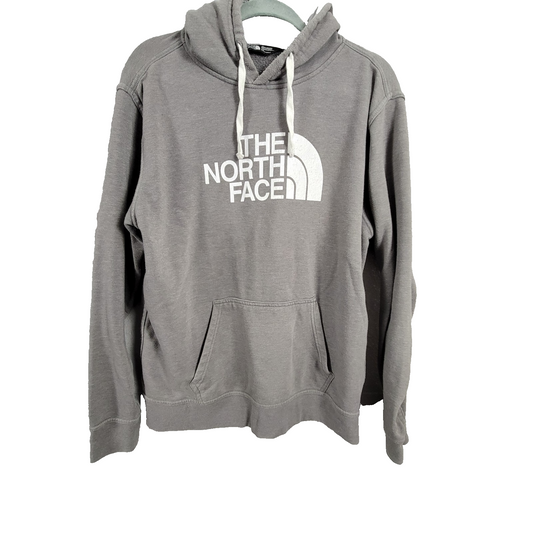 The North Face Men’s Large Gray Pullover Hoodie Logo Spellout Fleece