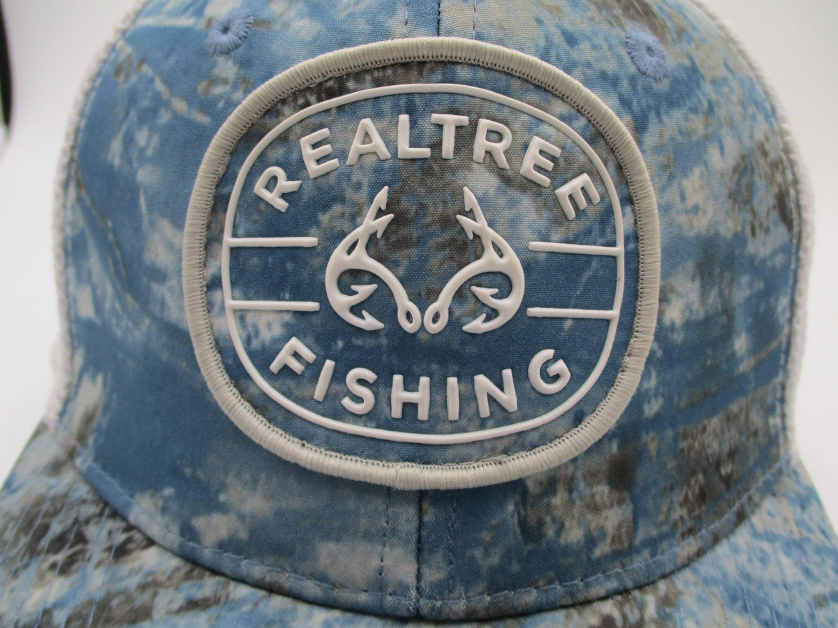 Realtree Fishing Hat Cap Fitted Mens L/XL Blue Camo Mesh Trucker Patch2