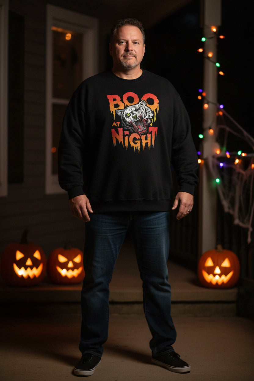 Gildan Heavy Blend Sweatshirt Mens 3XL Black Boo At Night Zombie Crew Graphic0