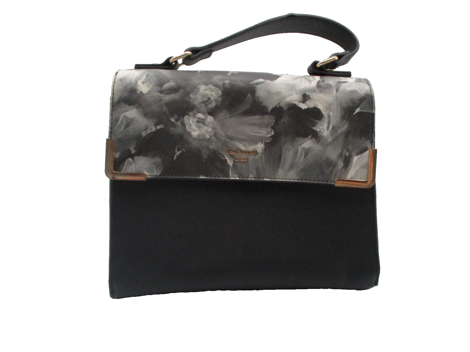 Dune London Black Floral Top Handle Satchel Purse Shoulder Bag Gold Hardware0