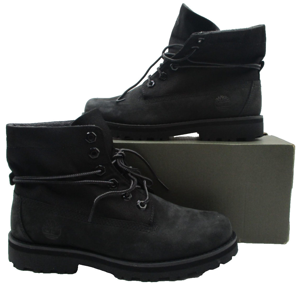 Timberland Courma Kid Roll Top Boots Youth Size 4 Black Nubuck Outdoor0