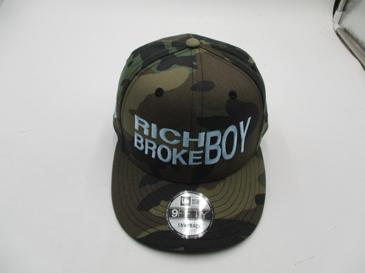 New Era Hat Cap Snap Back Mens One Size Green Camo Rich BrokeBoy Slogan8