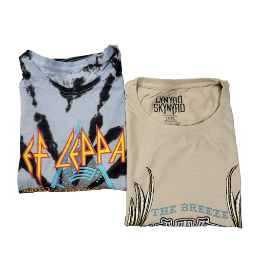 2 Pk Bundle Def Leppard Tie Dye & Lynyrd Skynyrd Beige Mens XL Graphic Rock 11150