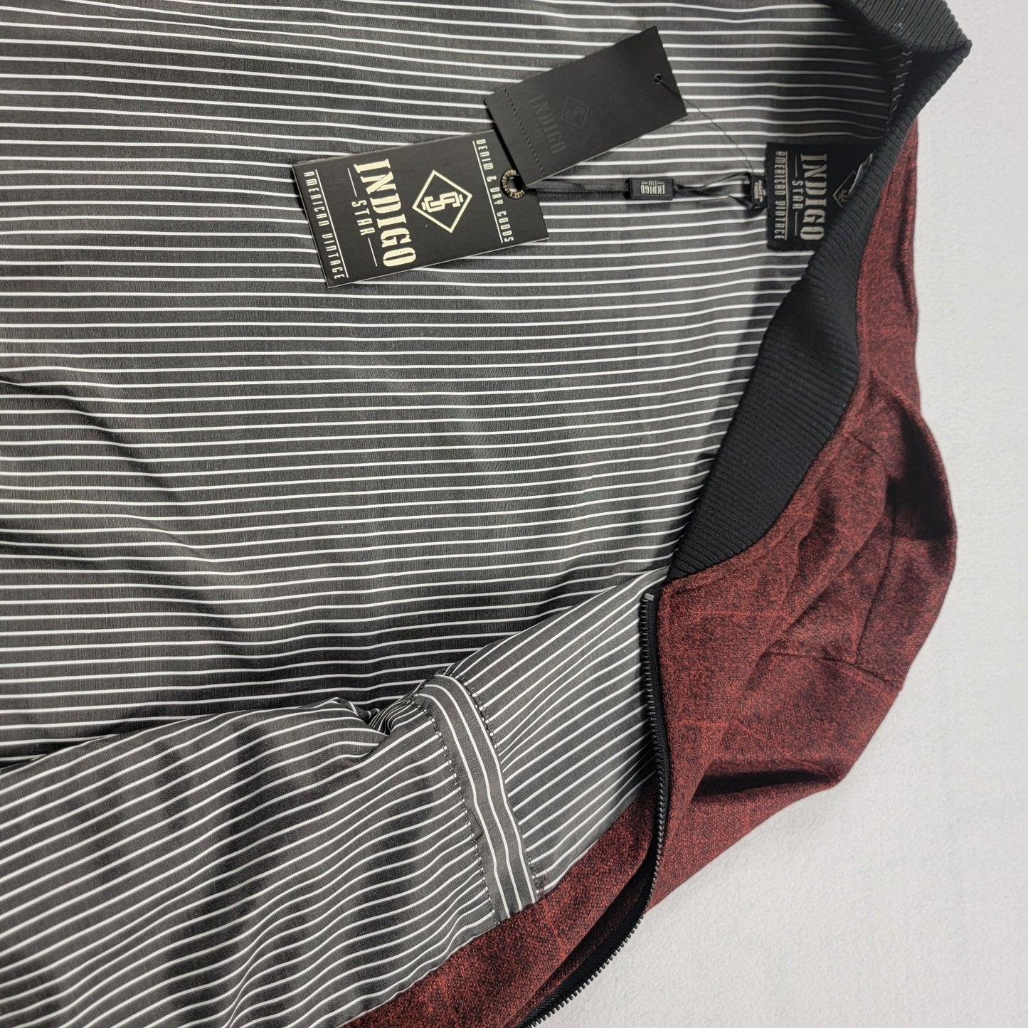 Indigo Star Men’s Crimson Windowpane Bomber Jacket Size S NWT MILJ618