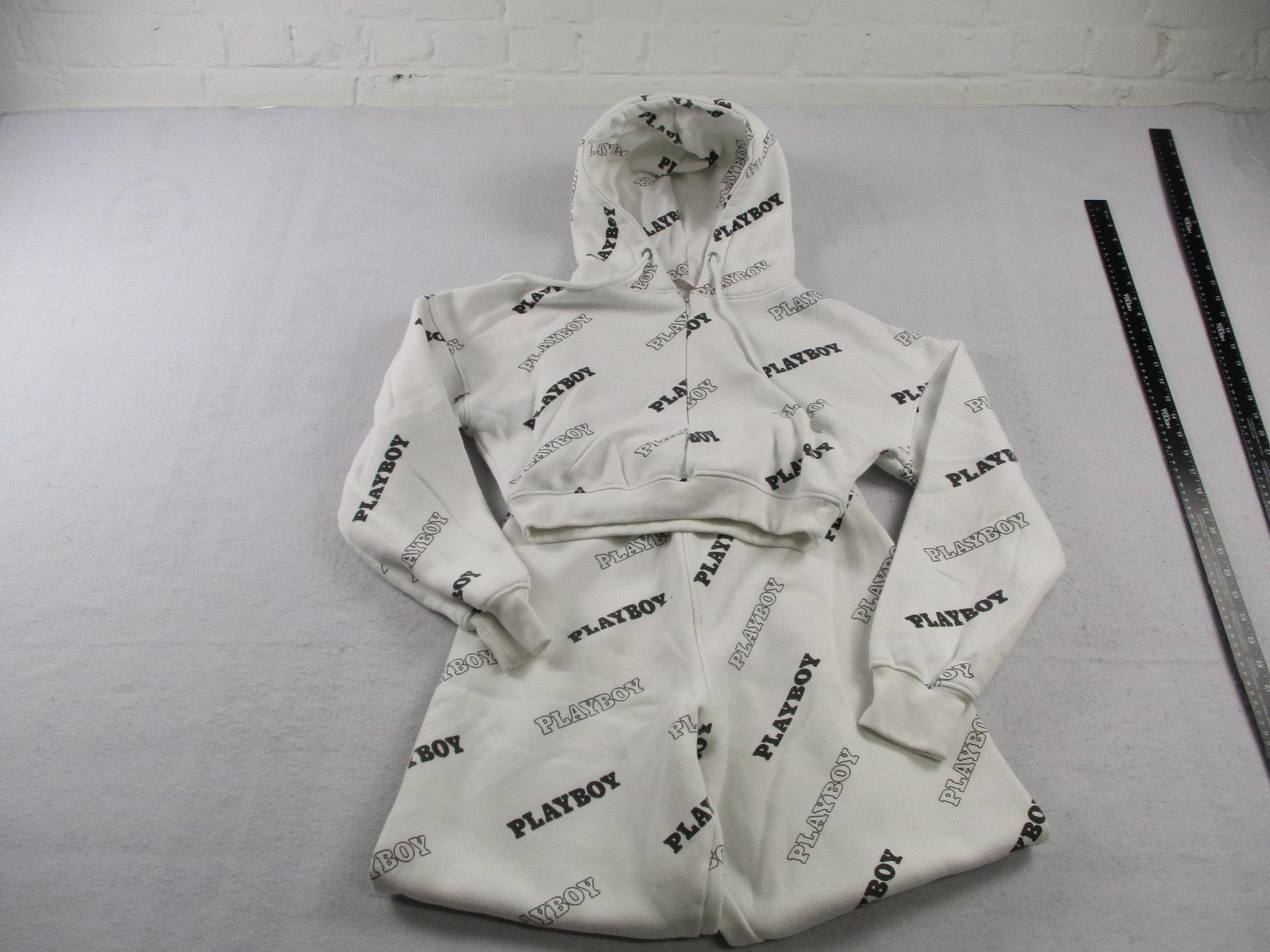Missguided X Playboy Tracksuit Set Women's 2 White Fleece Hoodie & Joggers0