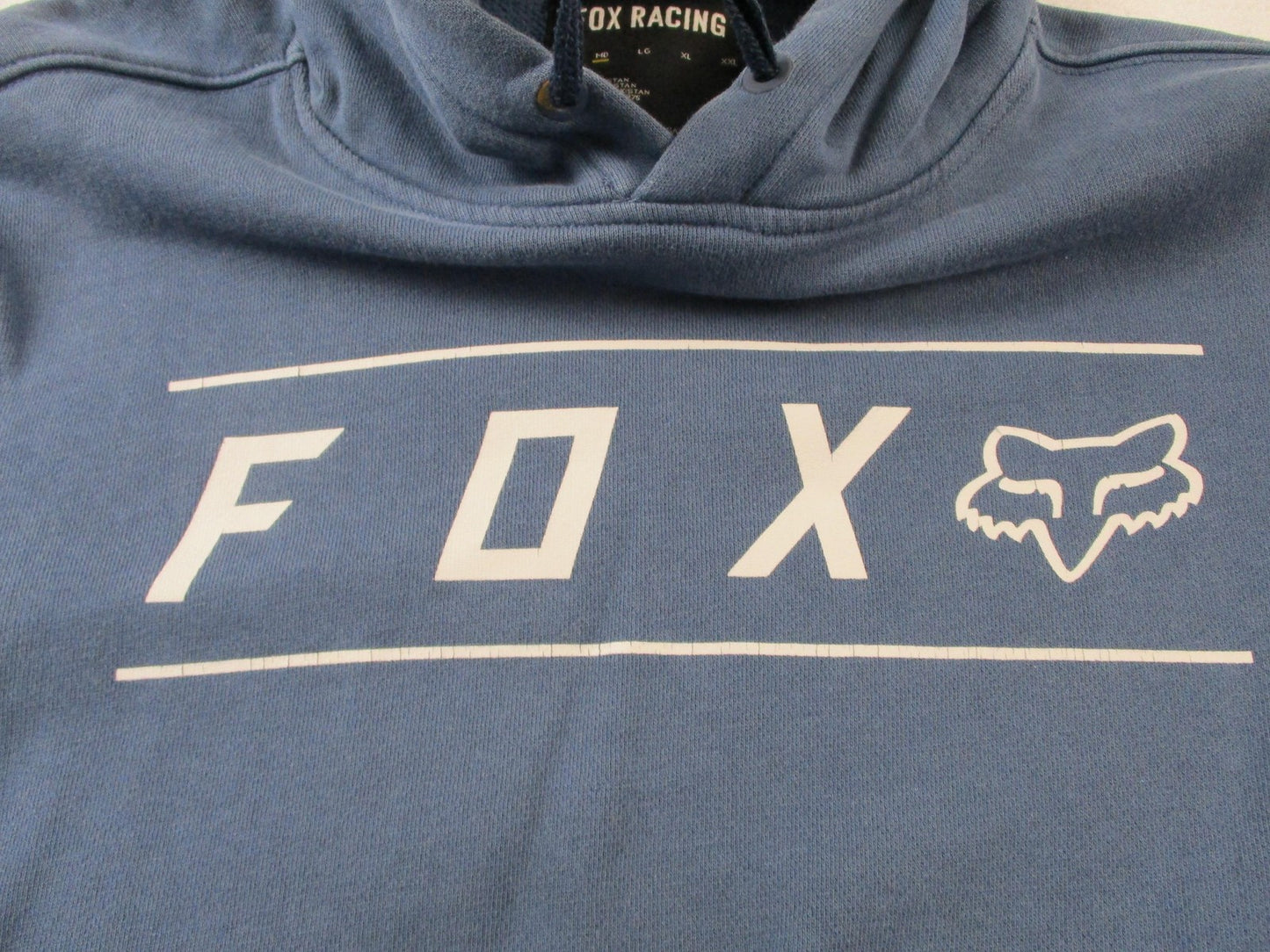 Fox Racing Hoodie Mens Medium Blue Pullover Fleece Sweatshirt FOX Logo Graphic2